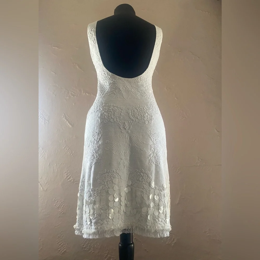 Vintage CHANEL 2006 Cruise White Jacquard Knit Midi Dress